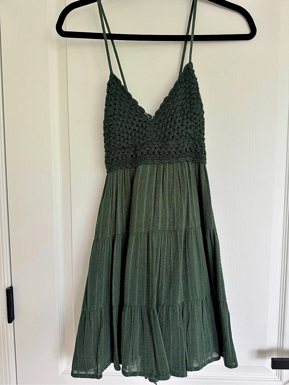 aerie Tiered Crochet Bodice Maxi Dress in Green Size Small
